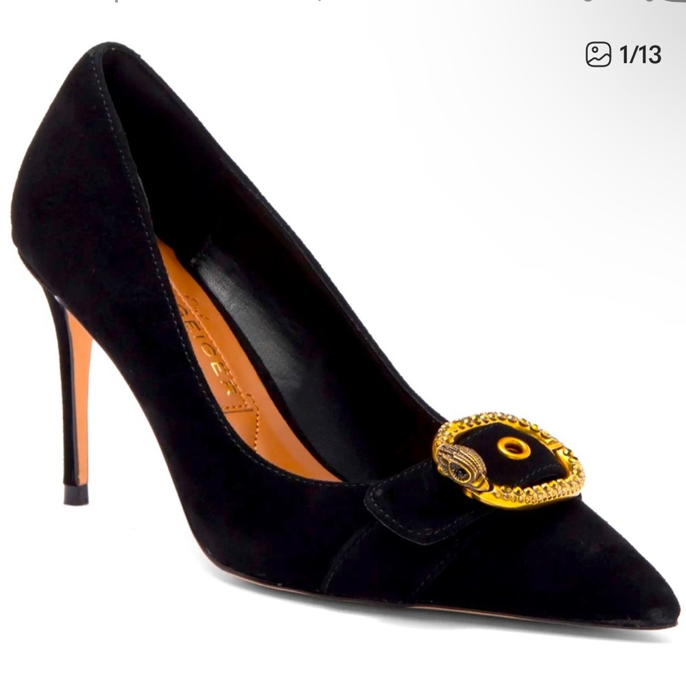 KURT Geiger Mayfair Black Suede Court Pointed Toe Pump Heels 7 37